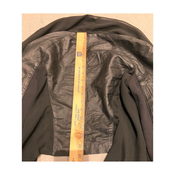 Muubaa Women's 10 Black Sheer Drape Leather Moto Mixed Media Jacket Cropped - Picture 12 of 12